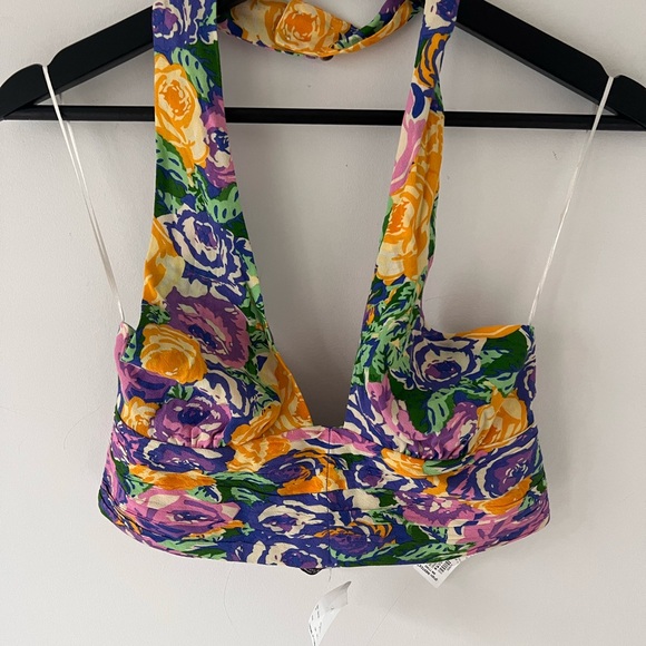 NWT Zara floral cropped Halter top - Picture 5 of 6